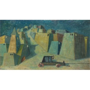 Władysław Lam (1893 Konjica/Jugosławia - 1984 Gdańsk), Samóchód w miasteczku - ilustracja do Króla Maciusia I