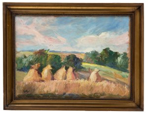 Wojciech Weiss (1875 Leorda in Bukovina - 1950 Krakow), Haystacks on a field