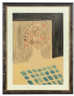 Zbigniew Pronaszko (1885 Debrecen - 1958 Krakow), Flowers (cornflowers) in a vase, standing on a yellow and blue checkered tablecloth