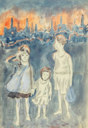 Zbigniew Pronaszko (1885 Debrecen - 1958 Krakow), Children against the background of a burning city