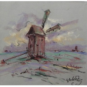 Wiktor Zin(1925-2007),Pejzaż z wiatrakiem