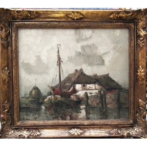 Rudolf Priebe(1889-1956),Łódź rybacka przy brzegu