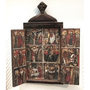 Folk triptych of the crucifixion of Christ ,18th/19th century.