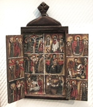 Folk triptych of the crucifixion of Christ ,18th/19th century.