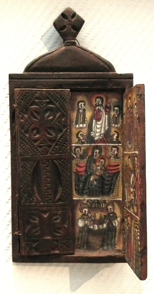 Folk triptych of the crucifixion of Christ ,18th/19th century.