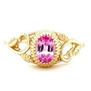 14K YELLOW GOLD RING 3.51 GR VINTAGE LAB GROWN PINK SAPPHIRE 0.75 CT - RNG40801