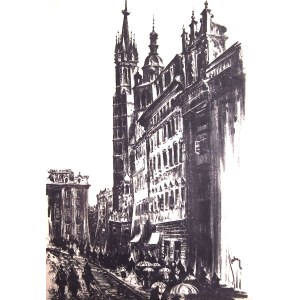 Jan Kulikowski (1914-1995), Kraków - Rynek z widokiem na Kościół Mariacki,1953-55