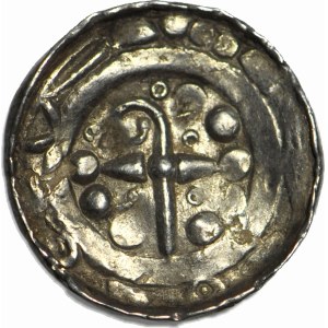 R-, Denar krzyżowy XIw, pastorał i kółeczka/krzyż maltański, kółeczka, PIĘKNY