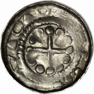 Cross denarius 11th century, cross with spheres/crosses