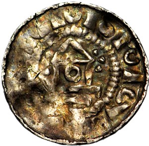 Cross denarius type II 11th century, Chapel with circle