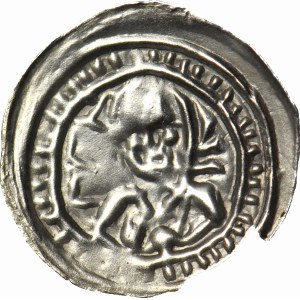 RR-, Mieszko III Stary 1173-1202, Gniezno, Brakteat łaciński, napis hebrajski obok księcia, R5