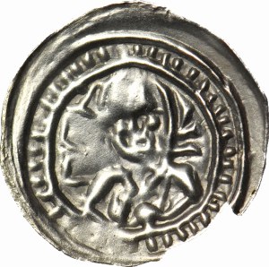 RR-, Mieszko III the Old 1173-1202, Gniezno, Latin brakteat, Hebrew inscription next to the prince, R5