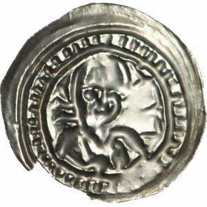 RR-, Mieszko III Stary 1173-1202, Gniezno, Brakteat łaciński, napis hebrajski obok księcia, R5