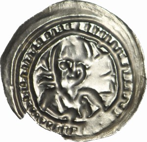 RR-, Mieszko III the Old 1173-1202, Gniezno, Latin brakteat, Hebrew inscription next to the prince, R5