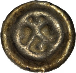 R-, Western Pomerania, Kolobrzeg, Brakteat XIVw crossed pastorals with spheres on the sides