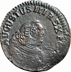 August III Saxon, 1755 penny, AUGUTUS, small head with protruding forehead