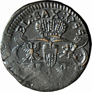 August III Saxon, 1755 penny, AUGUTUS, small head with protruding forehead