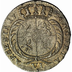 Naśladownictwo pruskie szóstaka lipskiego Augusta III, 1756, Królewiec, rzadkie