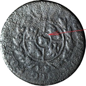 RRR-, Stanislaw A. Poniatowski, 1777 EB penny, Warsaw, without crown over Ciołek, c.a..