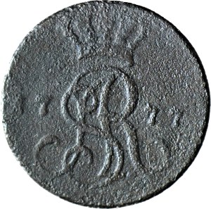 RRR-, Stanislaw A. Poniatowski, 1777 EB penny, Warsaw, without crown over Ciołek, c.a..