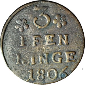 R-, Pomerania, Gustav IV Adolf, 3 fenigs 1806, Arrows
