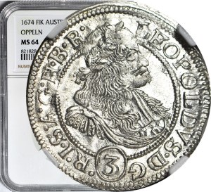RR-, Silesia, Leopold I, 3 Krajcary 1674 FIK, Opole, mint, very rare
