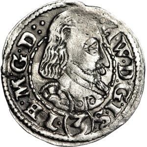 R-, Śląsk, Księstwo Cieszyńskie, Adam Wacław, 3 krajcary 1608, duża głowa, Cieszyn, bez obwódki na rewersie