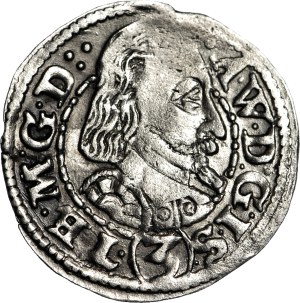 R-, Silesia, Duchy of Cieszyn, Adam Waclaw, 3 krajcary 1608, large head, Cieszyn, no border on reverse side