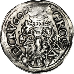 R-, Silesia, Duchy of Cieszyn, Adam Waclaw, 3 krajcary 1608, large head, Cieszyn, no border on reverse side