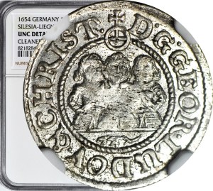 RR-, Silesia, Three Brothers, 1 krajcar 1654, Brzeg, rare type of different eagle image