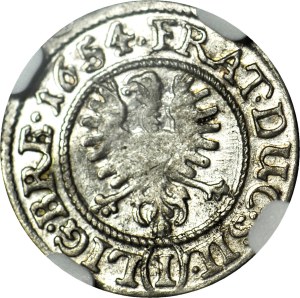 RR-, Silesia, Three Brothers, 1 krajcar 1654, Brzeg, rare type of different eagle image