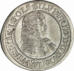 R-, Silesia, Olesnica Princes, Sylvius Frederick, 6 krajcars 1674 SP, Olesnica, rhombuses in legend