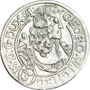 R, Śląsk, Jerzy Wilhelm, ostatni Piast, 3 krajcary 1675, Brzeg, ostatni rok bicia