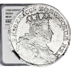 Śląsk, Fryderyk I, Wrocław, 6 krajcarów 1756 B, jeden rząd pereł, mennicze