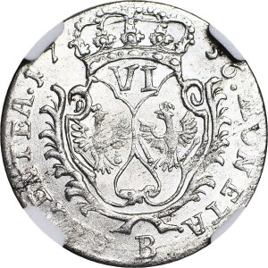 Silesia, Frederick I, Breslau, 6 krajcars 1756 B, one row of pearls, minted