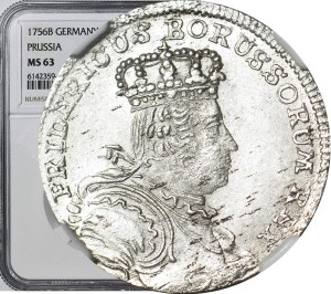 Silesia, Frederick I, Breslau, 6 krajcars 1756 B, two rows of pearls, minted