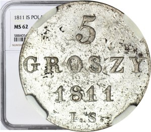 Duchy of Warsaw, 5 groszy 1811 IS, pierced to 1/24 thaler, minted