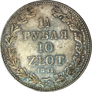 R-, Zabór Rosyjski, 10 złotych = 1 1/2 rubla 1841, Warszawa, rzadki rocznik
