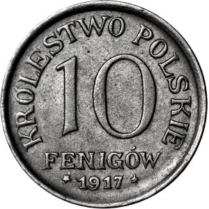 RR-, Królestwo Polskie, 10 fenigów 1917 FF, DESTRUKT - DOUBLE DIE awersu