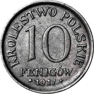 RR-, Kingdom of Poland, 10 fenig 1917 FF, DESTRUKT - DOUBLE DIE obverse