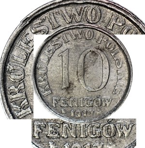 RRR-, 10 fenig 1917 FF, DESTRUCT - HUGE DOUBLE DIE reverse, inscription Near edge