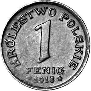 Królestwo Polskie, 1 fenig 1918, menniczy, DESTRUKT - pęknięty stempel