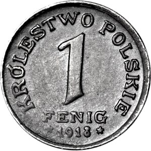 Kingdom of Poland, 1 fenig 1918, mint, DESTRUKT - broken stamp