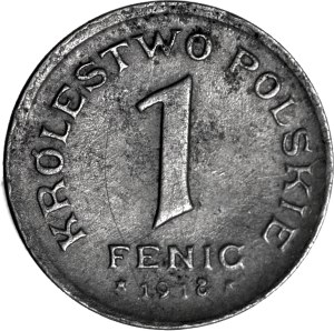 Kingdom of Poland, 1 fenig 1918 FF, stamp 1917- small date R3