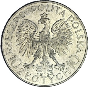 10 gold 1933, Head, perimeter