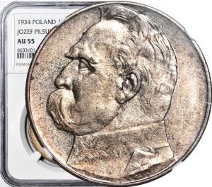 10 gold 1934, Pilsudski, OFFICIAL eagle, rare, beautiful