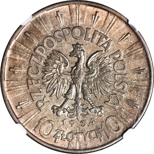 10 gold 1934, Pilsudski, OFFICIAL eagle, rare, beautiful
