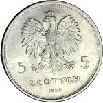 5 złotych 1928 Nike, ze znakiem, Warszawa, mennicze, wspaniale