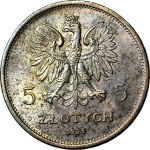 5 złotych 1928 Nike, ze znakiem, Warszawa, mennicze, świeży stempel