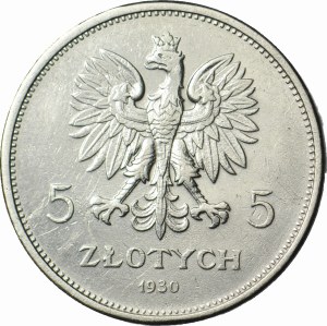 RRR- 5 gold 1930, HYBRYDA, obverse HEAVY BANDAR